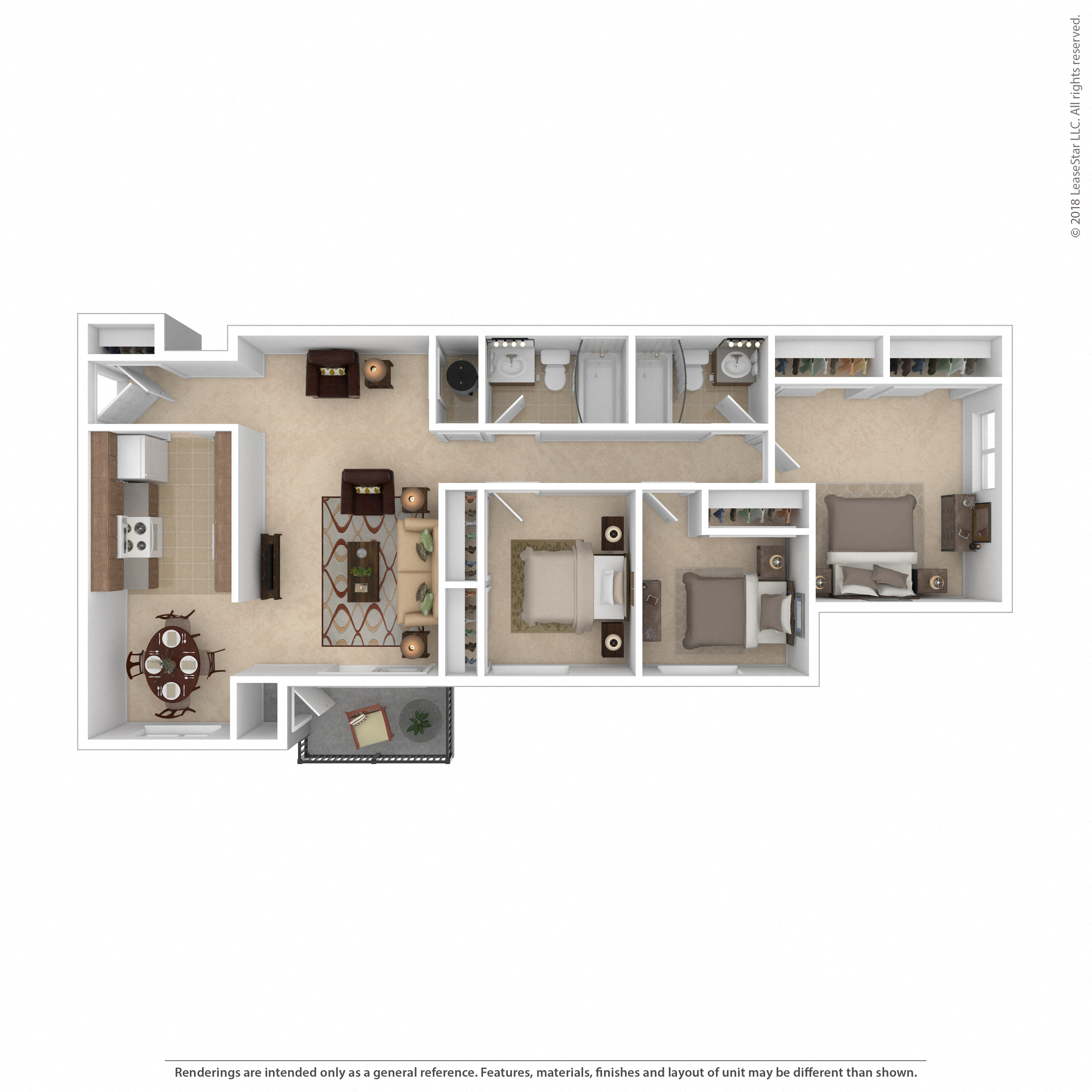 Floor plan for 3 beds, 2 baths